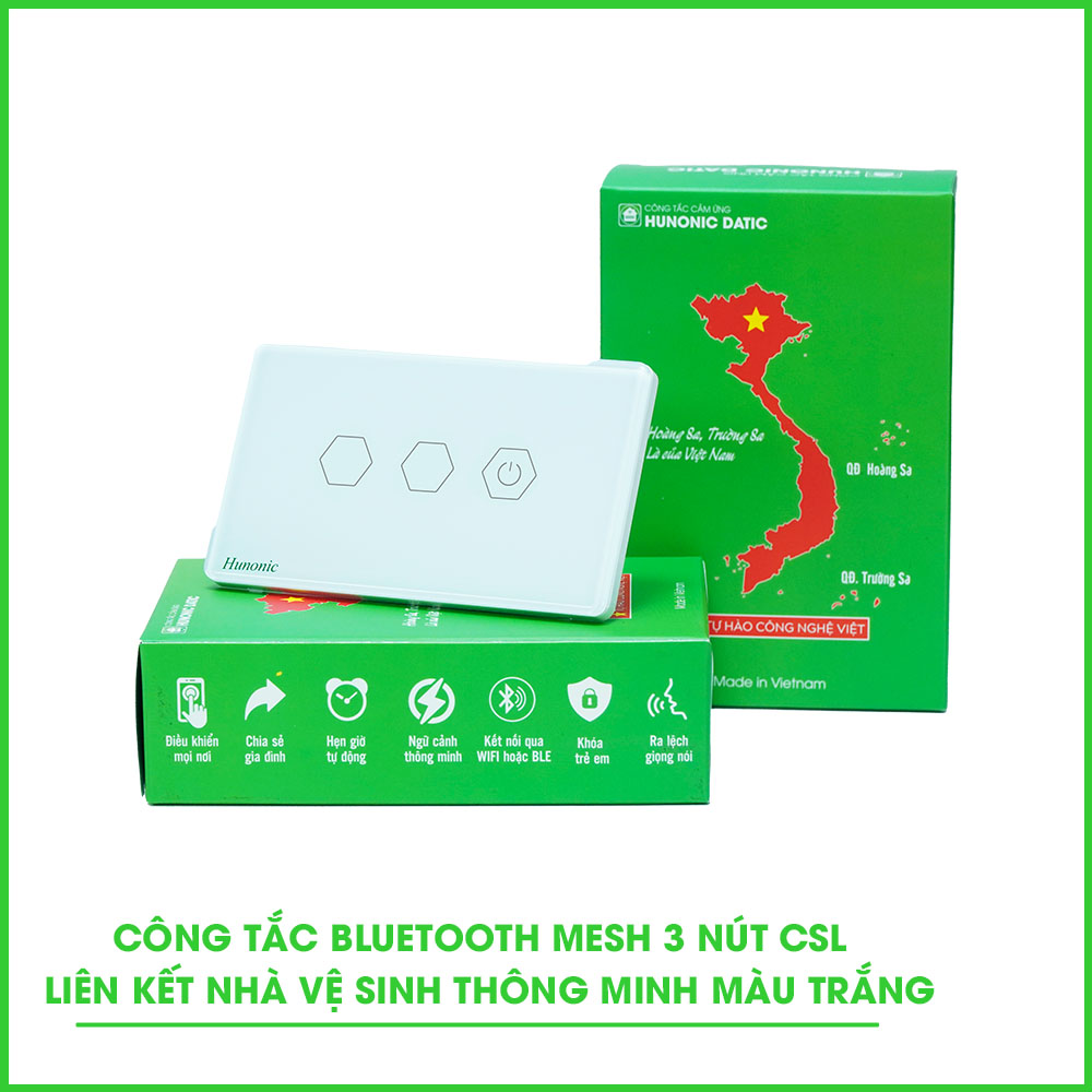 Công Tắc 3 Nút Bluetooth Mesh Liên Kết Nhà Vệ Sinh Thông Minh Màu Trắng